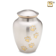 Load image into Gallery viewer, Pet cremation urn classic paw print pewter 100 cu in

