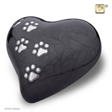 Load image into Gallery viewer, brass lovepaws pet cremation heart urn with paw prints midnight finish 67 cu in
