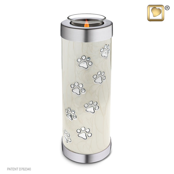 brass and aluminum tealight pet cremation urn pearl 58 cu in.