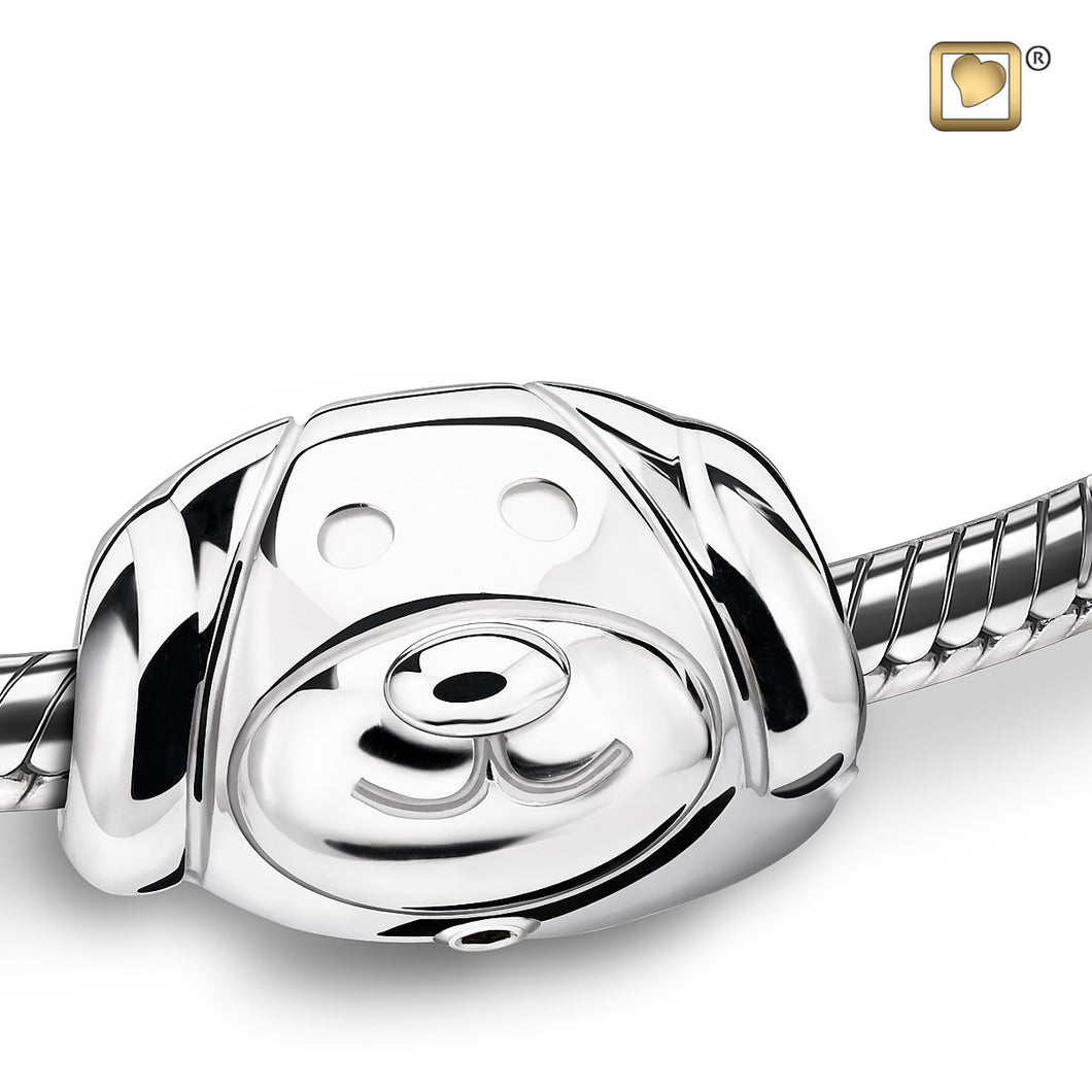 sterling silver pet cremation keepsake jewelry bead dog close up