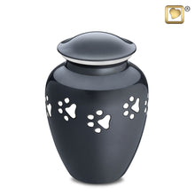Load image into Gallery viewer, Pet cremation urn classic paw print black 100 cu in
