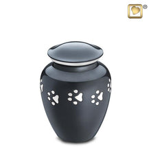 Load image into Gallery viewer, Pet cremation urn classic paw print black 65 cu in
