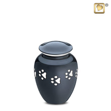 Load image into Gallery viewer, Pet cremation urn classic paw print black 40 cu in
