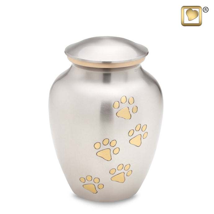 Pet cremation urn classic paw print pewter 100 cu in