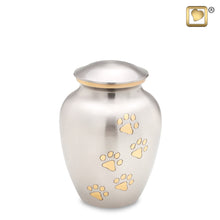 Load image into Gallery viewer, Pet cremation urn classic paw print pewter 65 cu in
