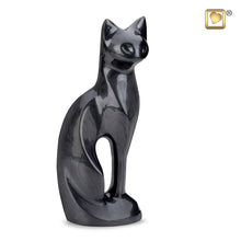 Load image into Gallery viewer, aluminum pet cremation urn graceful cat midnight finish 16 cu in
