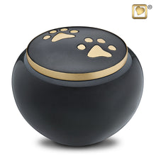 Load image into Gallery viewer, brass pet cremation urn cuddle pet urn black 80 cu in.
