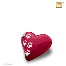 Load image into Gallery viewer, brass lovepaws pet cremation heart urn with paw prints red finish 3 cu in
