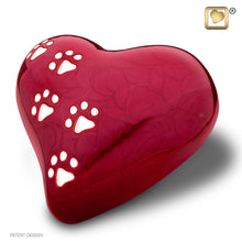 Load image into Gallery viewer, brass lovepaws pet cremation heart urn with paw prints red finish 67 cu in
