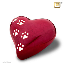 Load image into Gallery viewer, brass lovepaws pet cremation heart urn with paw prints red finish 30 cu in
