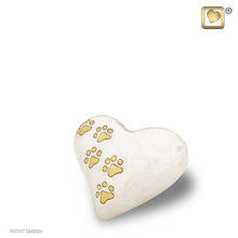 Load image into Gallery viewer, brass lovepaws pet cremation heart urn with paw prints white finish 3 cu in
