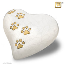 Load image into Gallery viewer, brass lovepaws pet cremation heart urn with paw prints white finish 67 cu in
