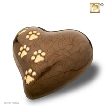 Load image into Gallery viewer, brass lovepaws pet cremation heart urn with paw prints bronze finish 30 cu in
