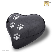 Load image into Gallery viewer, brass lovepaws pet cremation heart urn with paw prints midnight finish 30 cu in
