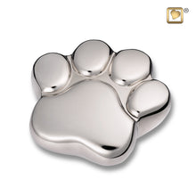Load image into Gallery viewer, brass pet cremation keepsake urn polished silver finish 3 cu in
