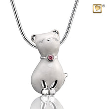 Load image into Gallery viewer, rhodium plated sterling silver with enamel and swarovski pet cremation keepsake pendant pearl close up
