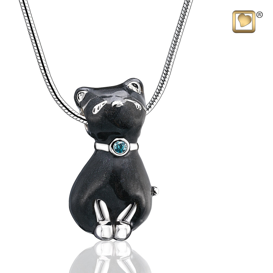 rhodium plated sterling silver with enamel and swarovski pet cremation keepsake pendant midnight close up