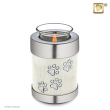 Load image into Gallery viewer, brass and aluminum tealight pet cremation urn pearl 18 cu in.
